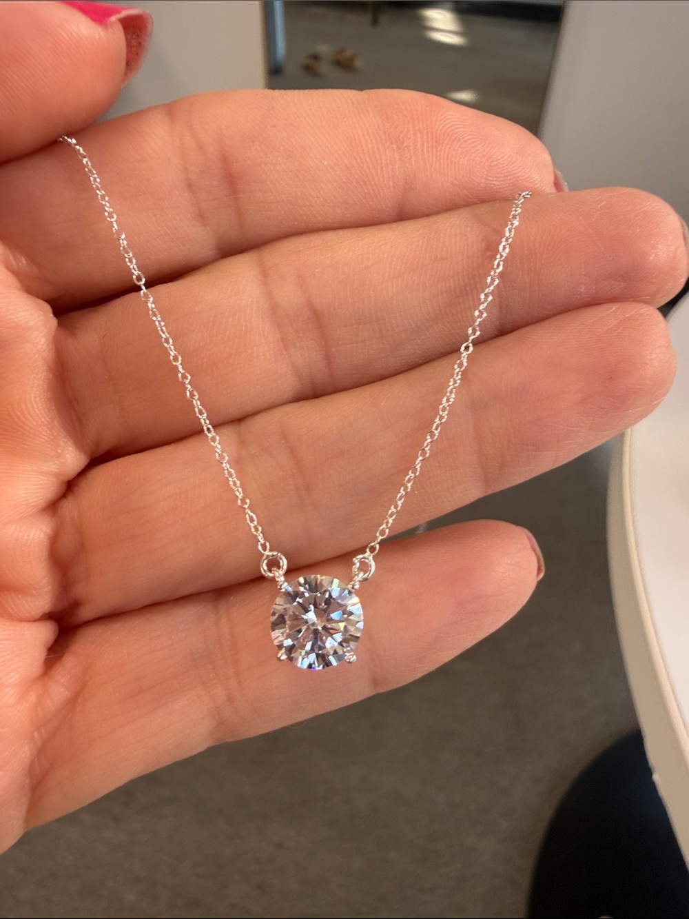 Sterling Silver Solitaire Round CZ Pendant Necklace - White